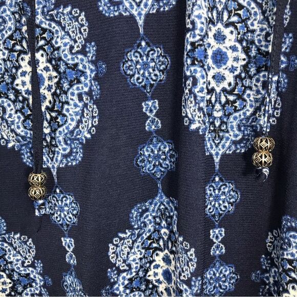 Style & Co. Navy Blue Medallion Print Peasant Boho Blouse - Picture 12 of 15